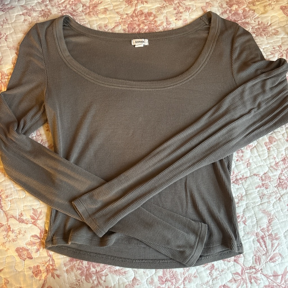 Garage Green Long Sleeve Fitted Blouse